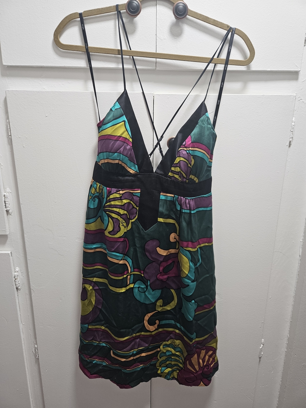 Multicolor Printed Slip Dress with Deep V-Neck